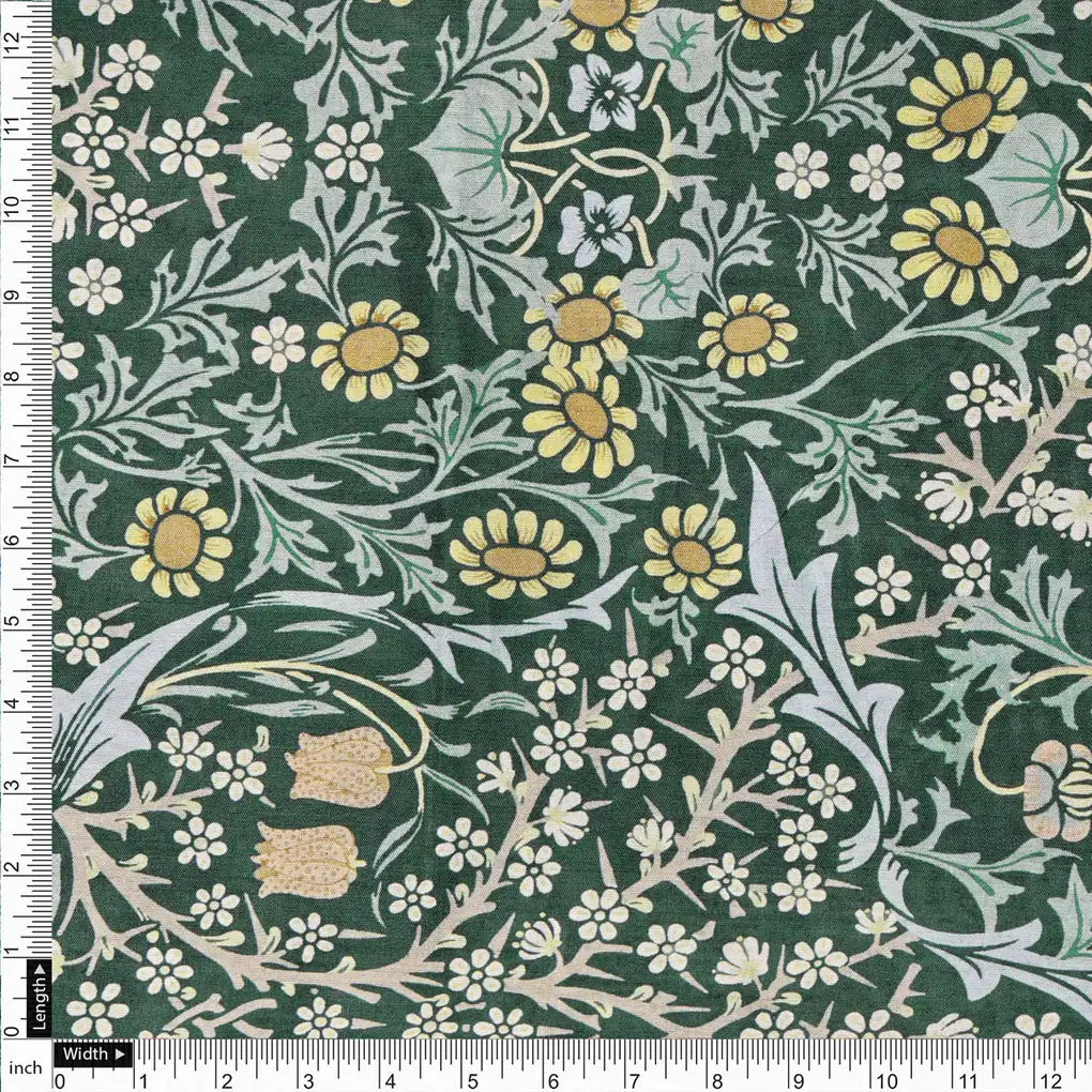 Green Floral Printed Dola Silk Fabric – 8493copy