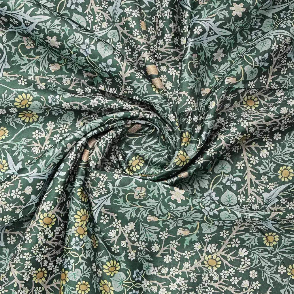 Green Floral Printed Dola Silk Fabric – 8495copy