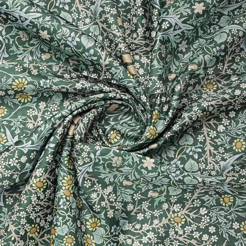 Green Floral Printed Dola Silk Fabric – 8495copy