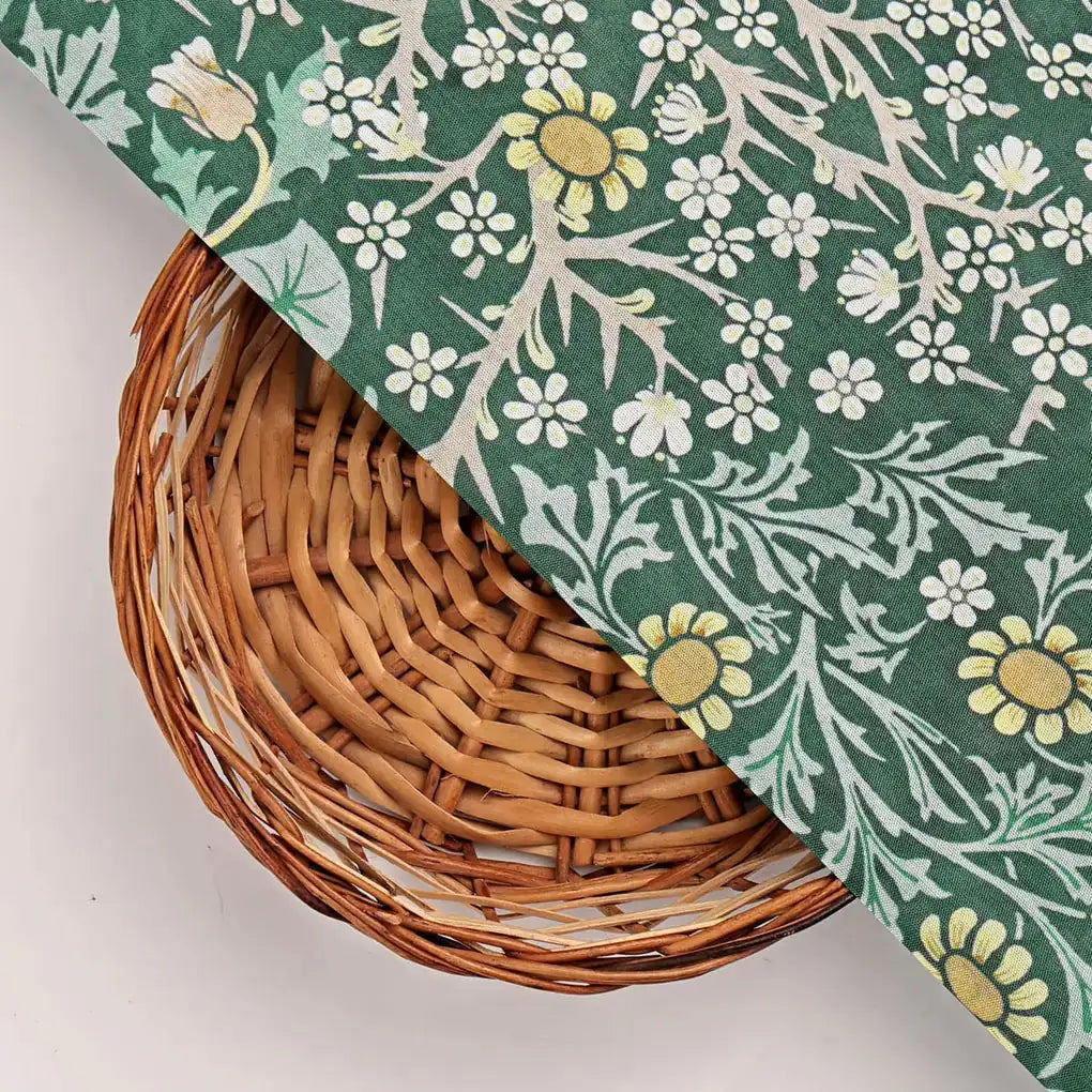 Green Floral Printed Dola Silk Fabric – 8497copy