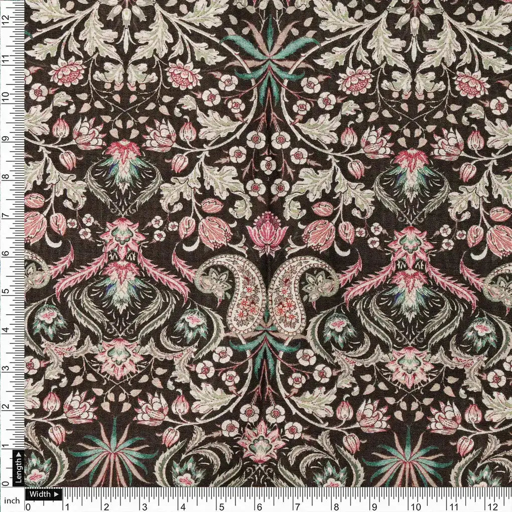 Dola Silk Black Floral Paisley Printed Fabric – 8508copy