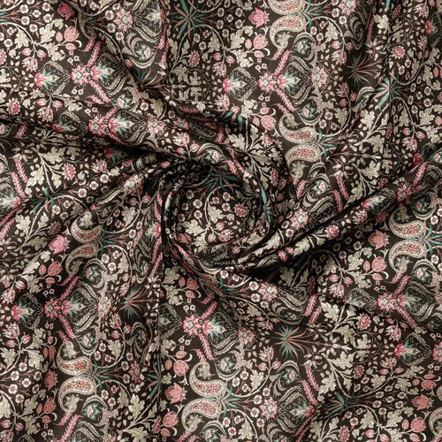 Dola Silk Black Floral Paisley Printed Fabric – 8509copy