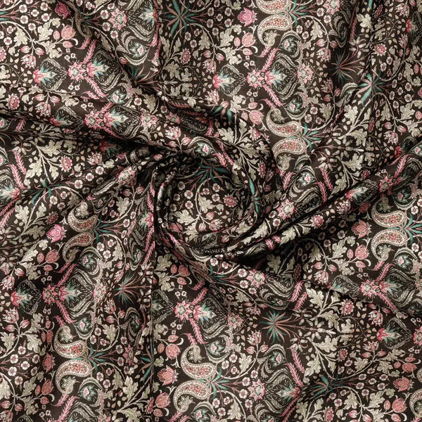 Dola Silk Black Floral Paisley Printed Fabric – 8509copy - alternate view