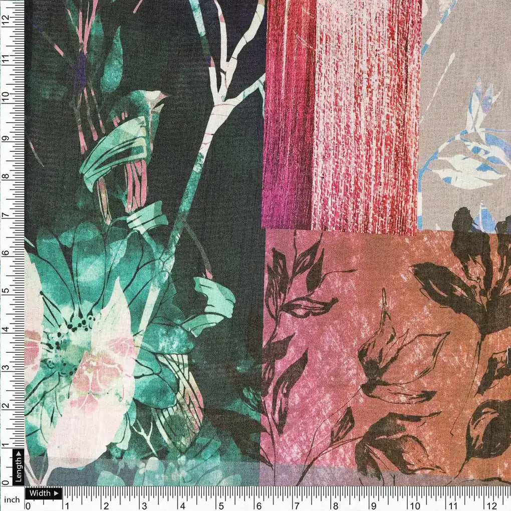 Multicolor Floral Printed Dola Silk Fabric – 8513copy