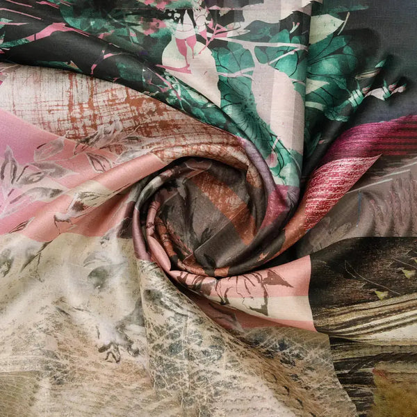 Multicolor Floral Printed Dola Silk Fabric – 8514copy - alternate view