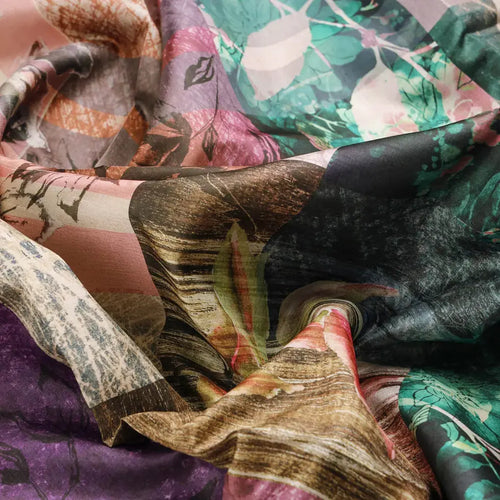 Multicolor Floral Printed Dola Silk Fabric – 8515copy