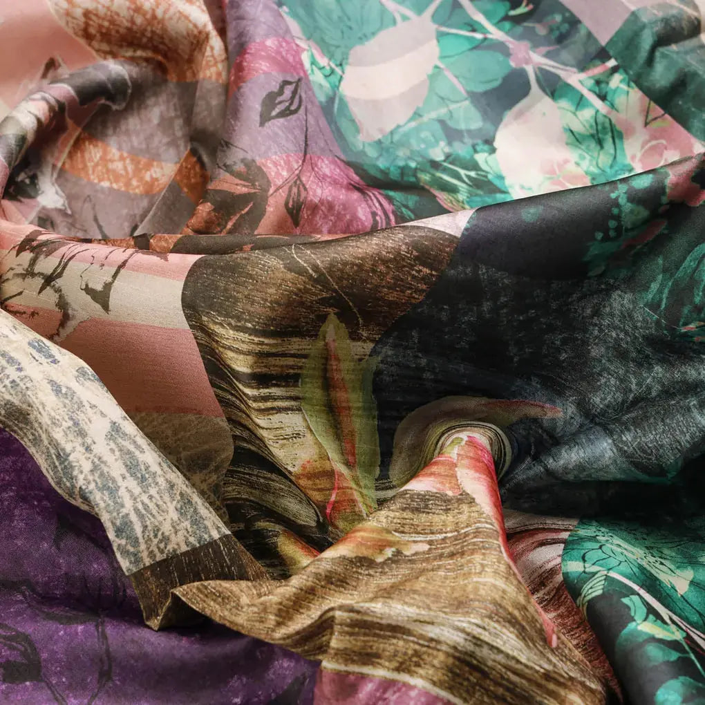 Multicolor Floral Printed Dola Silk Fabric – 8515copy