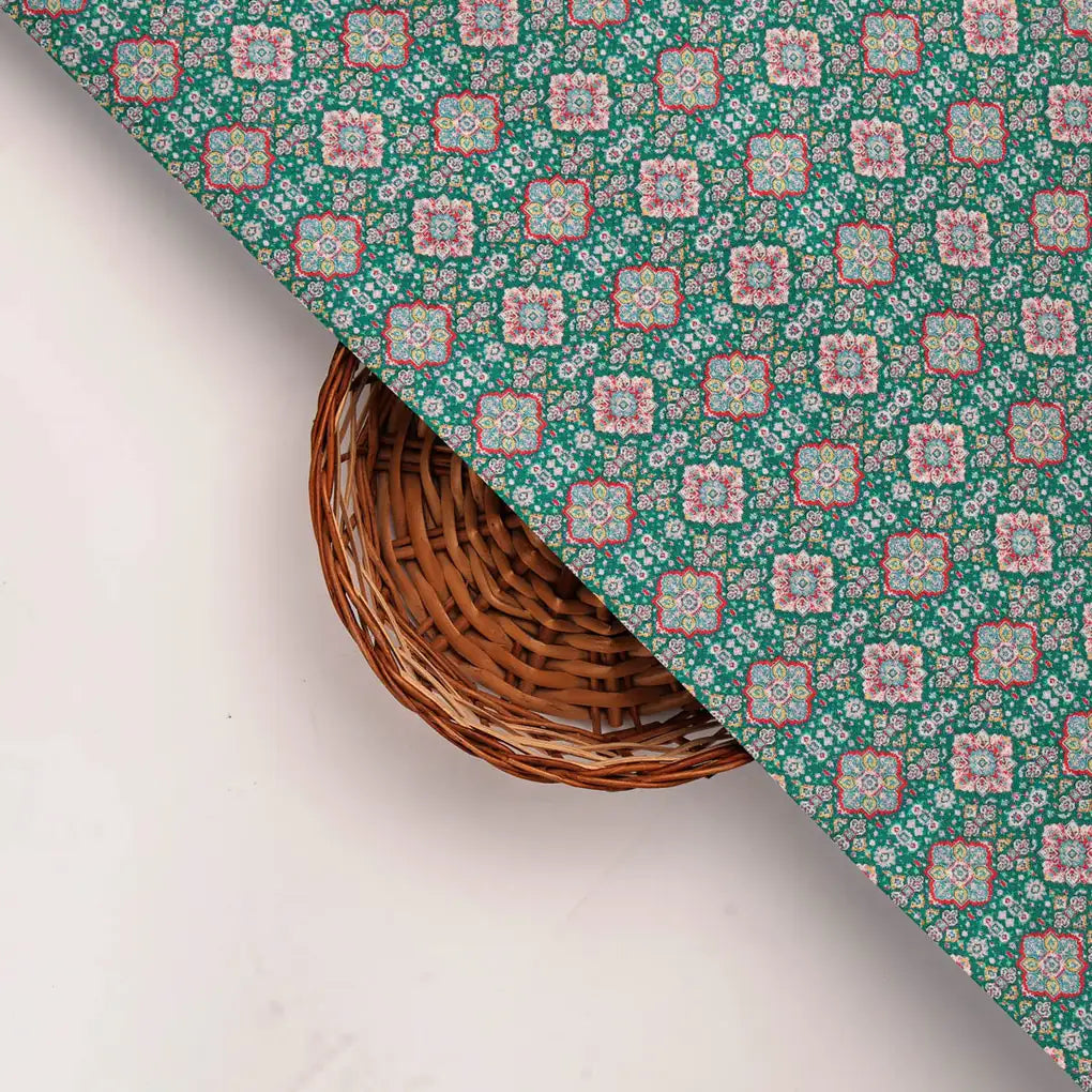 Green Floral Dola Silk Fabric – 8521copy