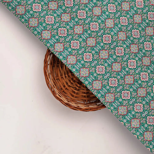 Green Floral Dola Silk Fabric – 8521copy