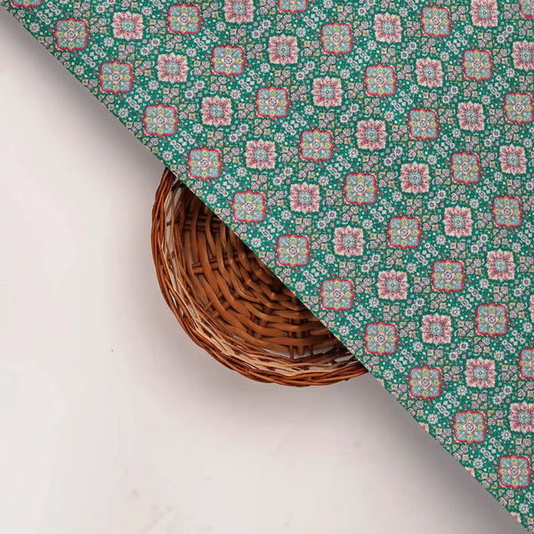 Green Floral Dola Silk Fabric – 8521copy - alternate view