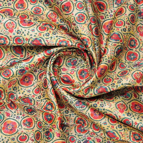 Yellow Dola Silk Ethnic Floral Printed Fabric for Dresses – 8524copy