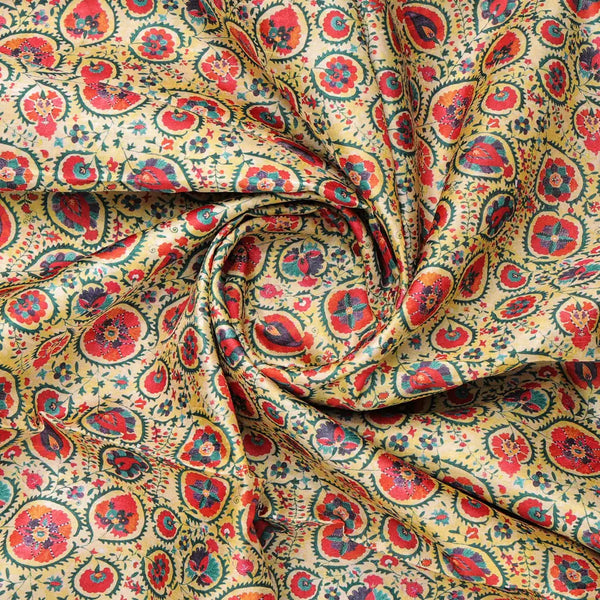 Yellow Dola Silk Ethnic Floral Printed Fabric for Dresses – 8524copy - alternate view