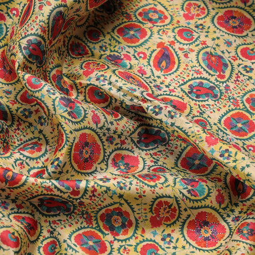 Yellow Dola Silk Ethnic Floral Printed Fabric for Dresses – 8525copy