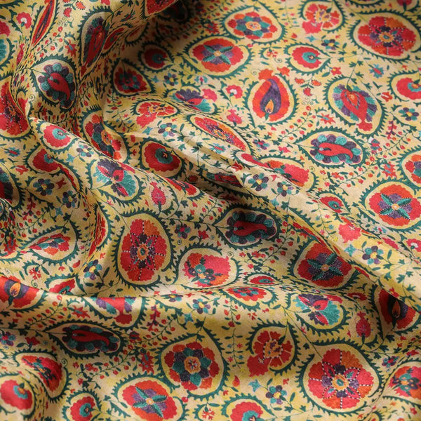 Yellow Dola Silk Ethnic Floral Printed Fabric for Dresses – 8525copy