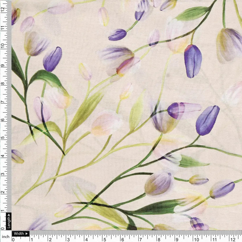 Floral Lavender Purple Printed Dola Silk Fabric by FAB VOGUE – 8545copy