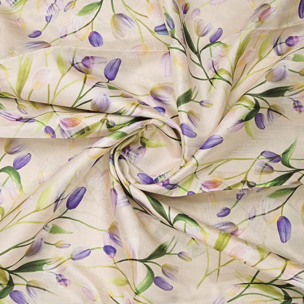 Floral Lavender Purple Printed Dola Silk Fabric by FAB VOGUE – 8546copy