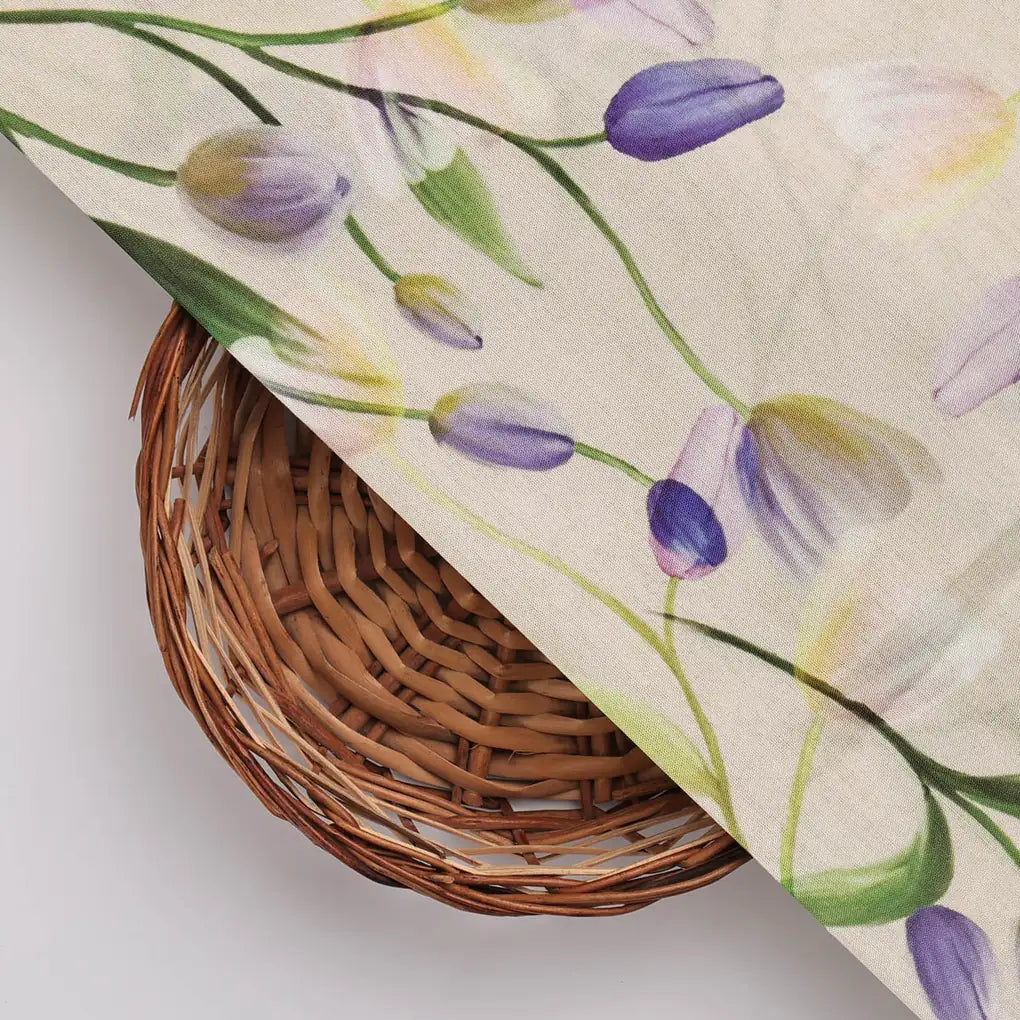 Floral Lavender Purple Printed Dola Silk Fabric by FAB VOGUE – 8548copy