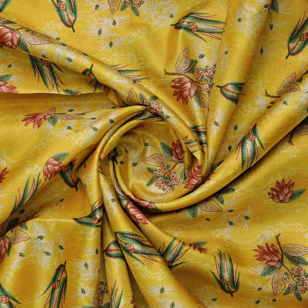 FAB VOGUE Studio Yellow Dola Silk Floral Printed Fabric – 8567copy