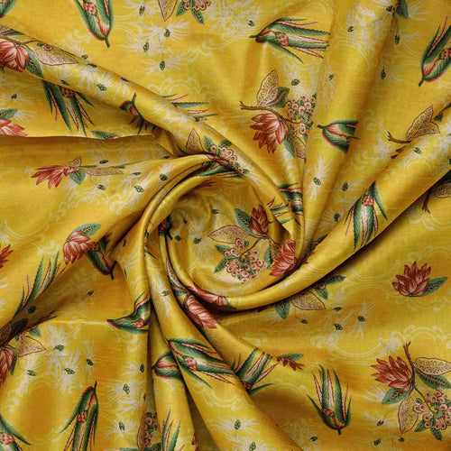 FAB VOGUE Studio Yellow Dola Silk Floral Printed Fabric – 8567copy