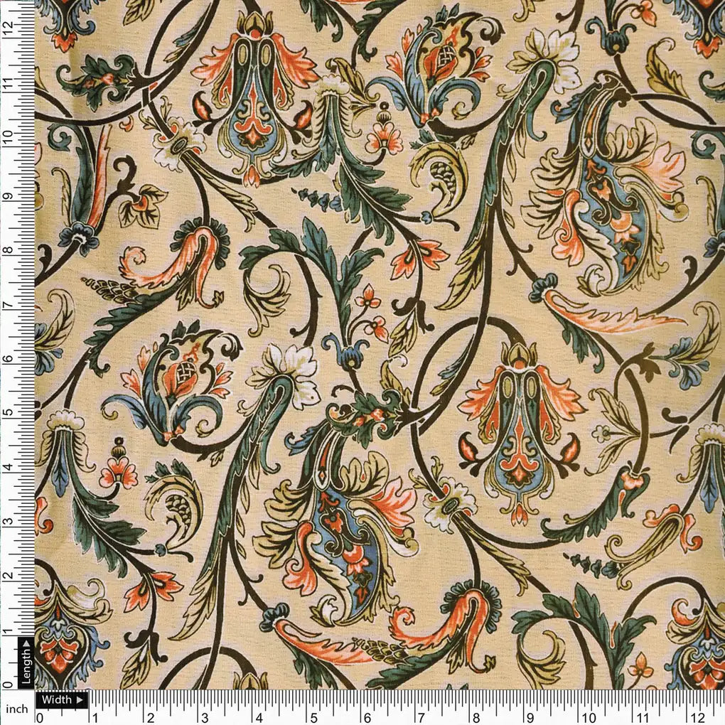 Cream Decorative Floral Paisley Polyester Printed Fabric – 9509copy