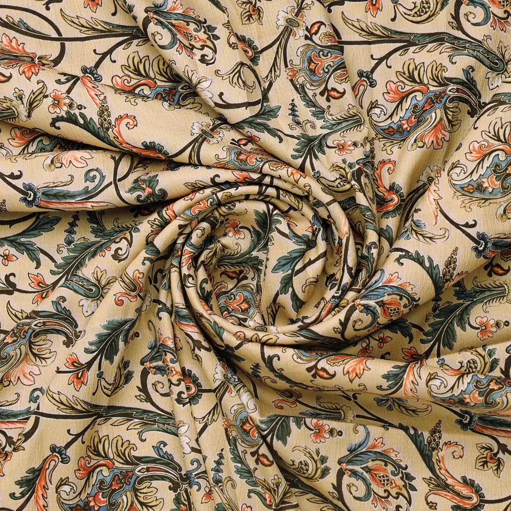 Cream Decorative Floral Paisley Polyester Printed Fabric – 9510copy