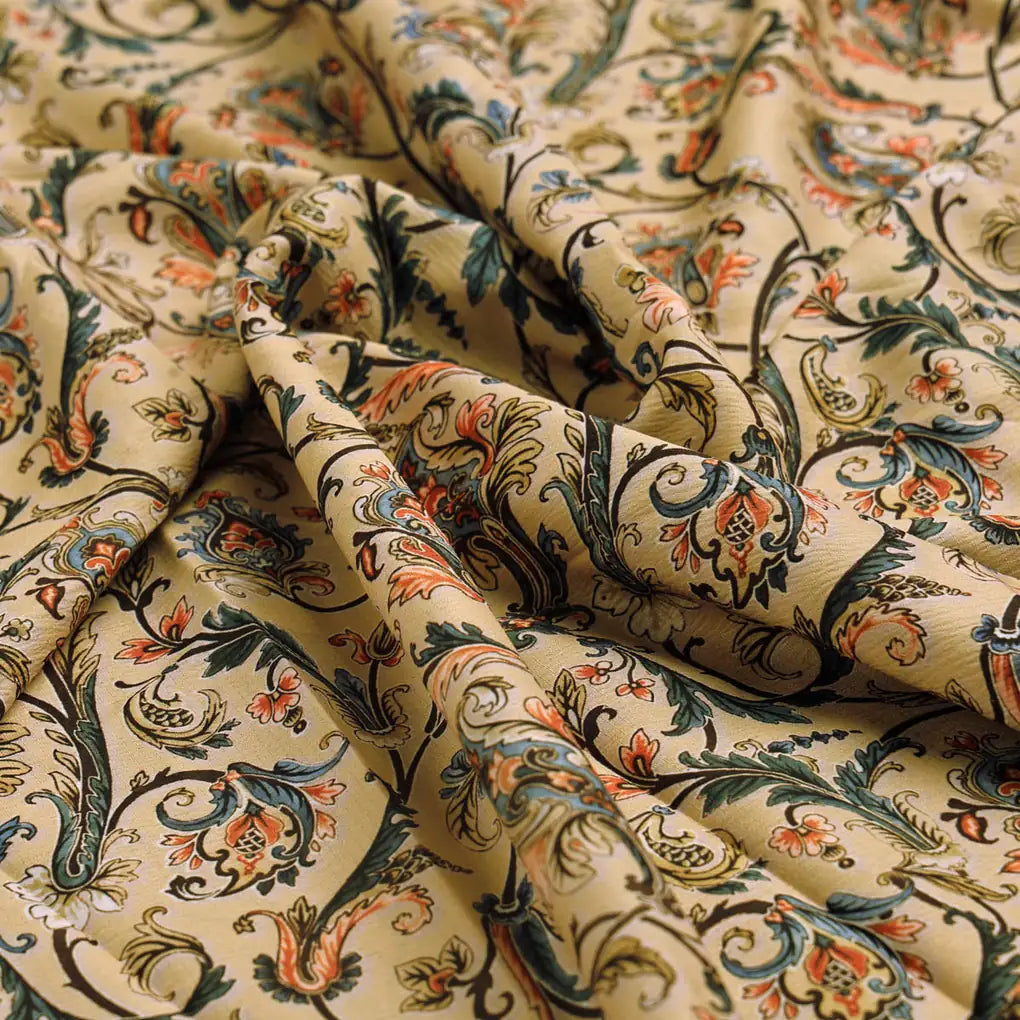Cream Decorative Floral Paisley Polyester Printed Fabric – 9511copy