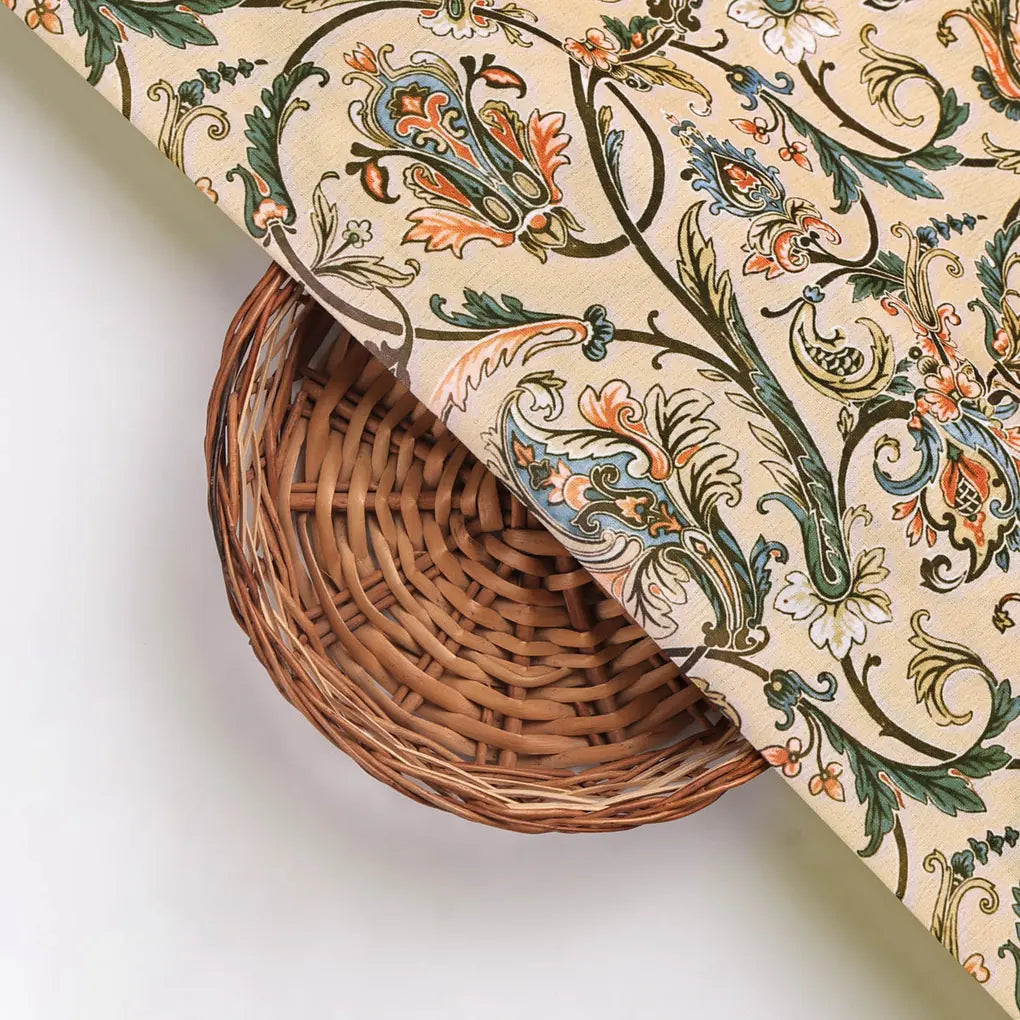 Cream Decorative Floral Paisley Polyester Printed Fabric – 9512copy