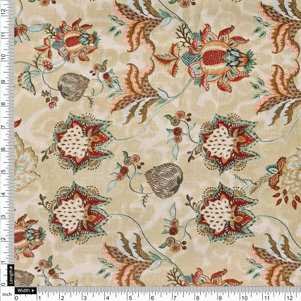 Premium Beige Floral Ethnic Polyester Fabric by FAB VOGUE Studio – 9521copy
