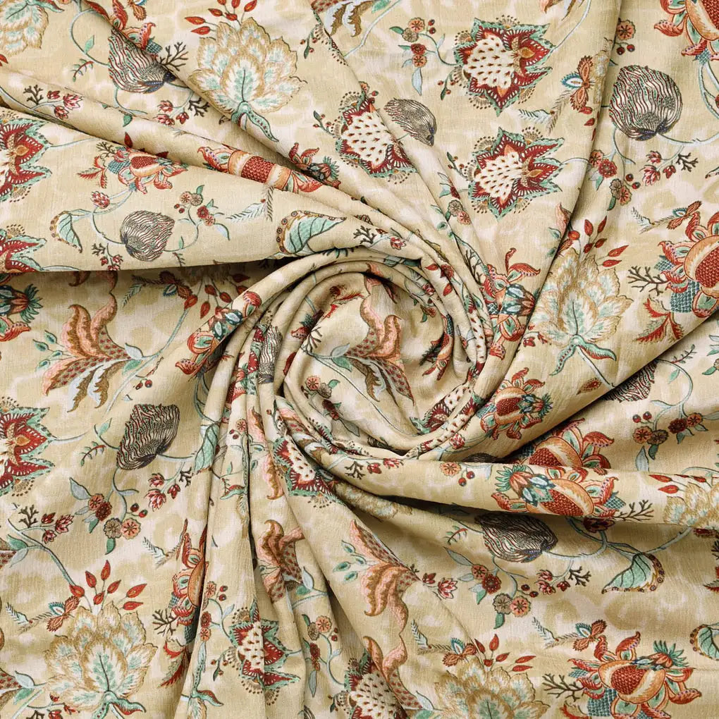Premium Beige Floral Ethnic Polyester Fabric by FAB VOGUE Studio – 9522copy