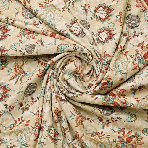 Premium Beige Floral Ethnic Polyester Fabric by FAB VOGUE Studio – 9522copy