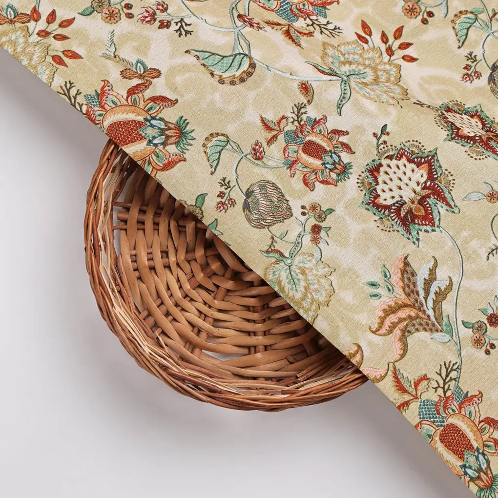 Premium Beige Floral Ethnic Polyester Fabric by FAB VOGUE Studio – 9525copy