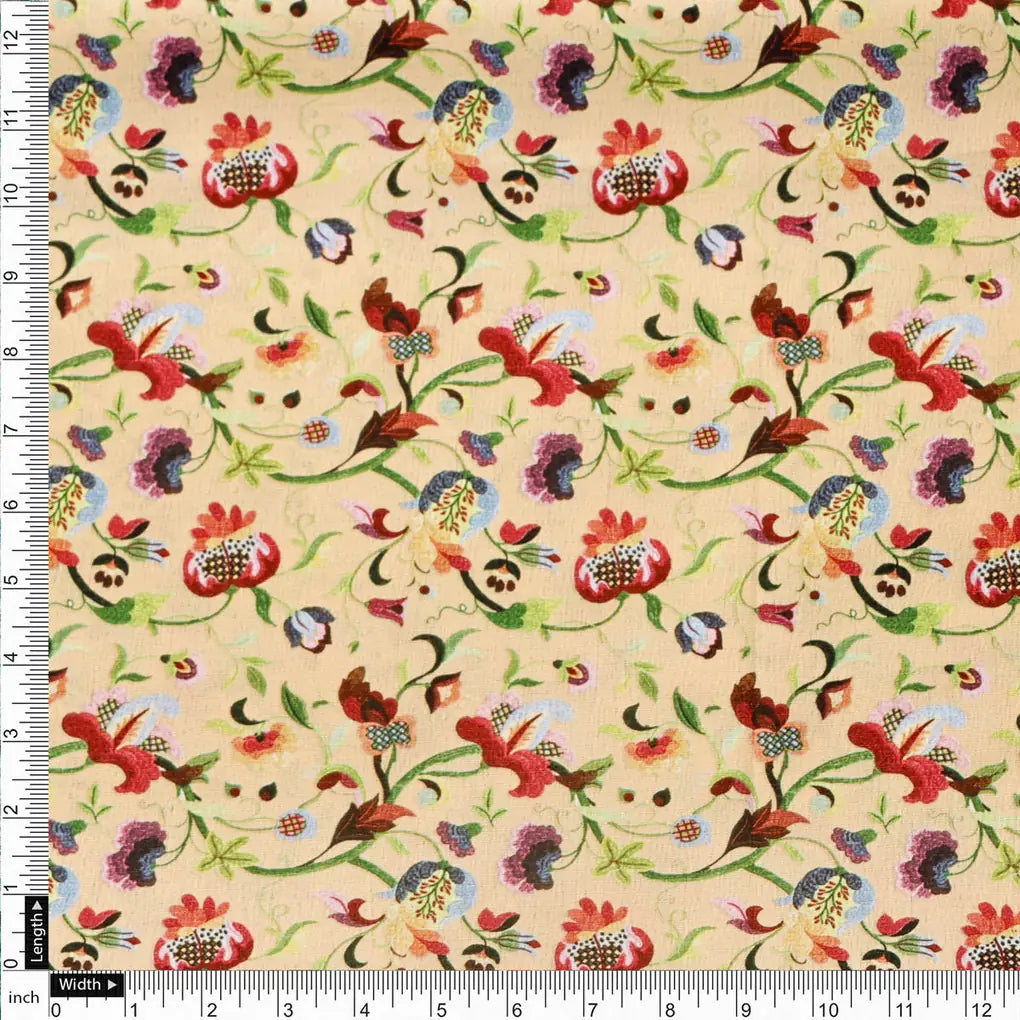 Cream Floral Polyester Fabric | Premium Print by FAB VOGUE Studio – 9528copy