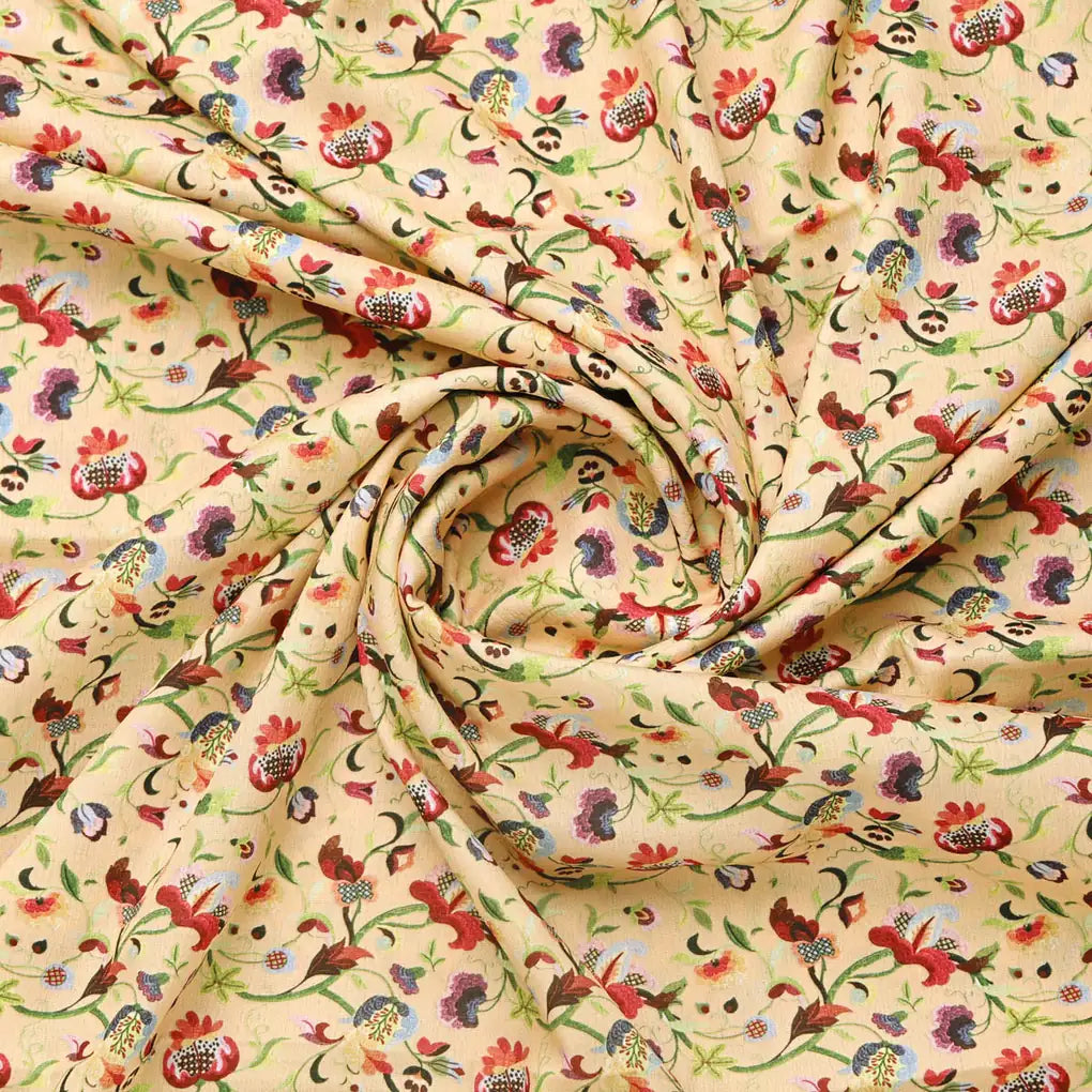 Cream Floral Polyester Fabric | Premium Print by FAB VOGUE Studio – 9529copy