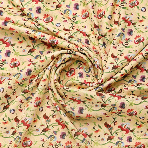 Cream Floral Polyester Fabric | Premium Print by FAB VOGUE Studio – 9529copy