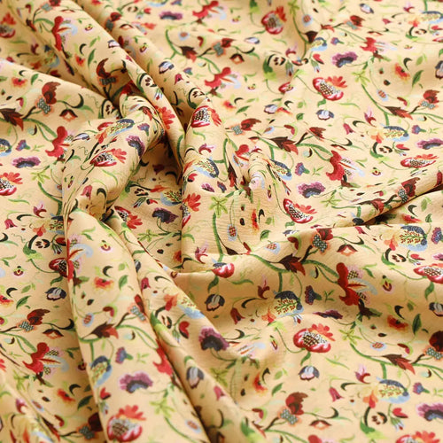 Cream Floral Polyester Fabric | Premium Print by FAB VOGUE Studio – 9531copy
