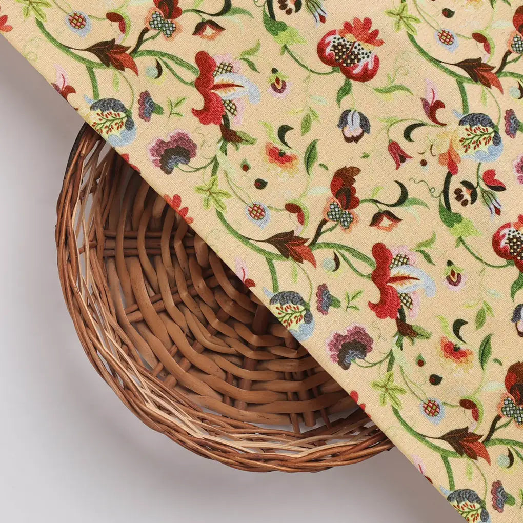 Cream Floral Polyester Fabric | Premium Print by FAB VOGUE Studio – 9532copy