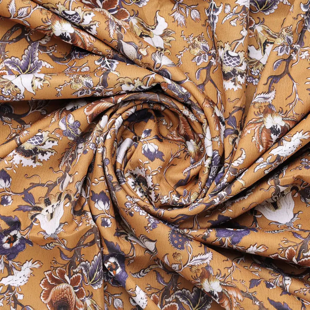 Mustard Ethnic Floral Printed Polyester Fabric for Apparel & Decor – 9536copy