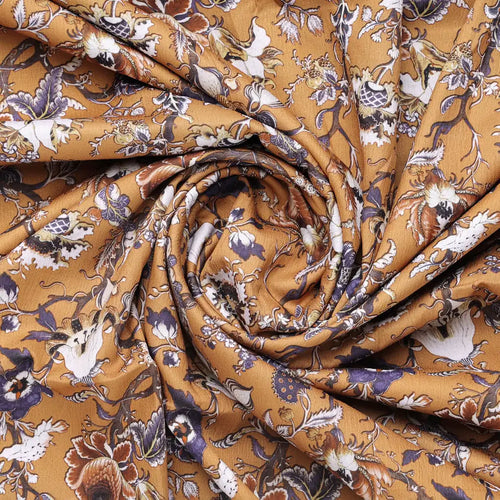 Mustard Ethnic Floral Printed Polyester Fabric for Apparel & Decor – 9536copy