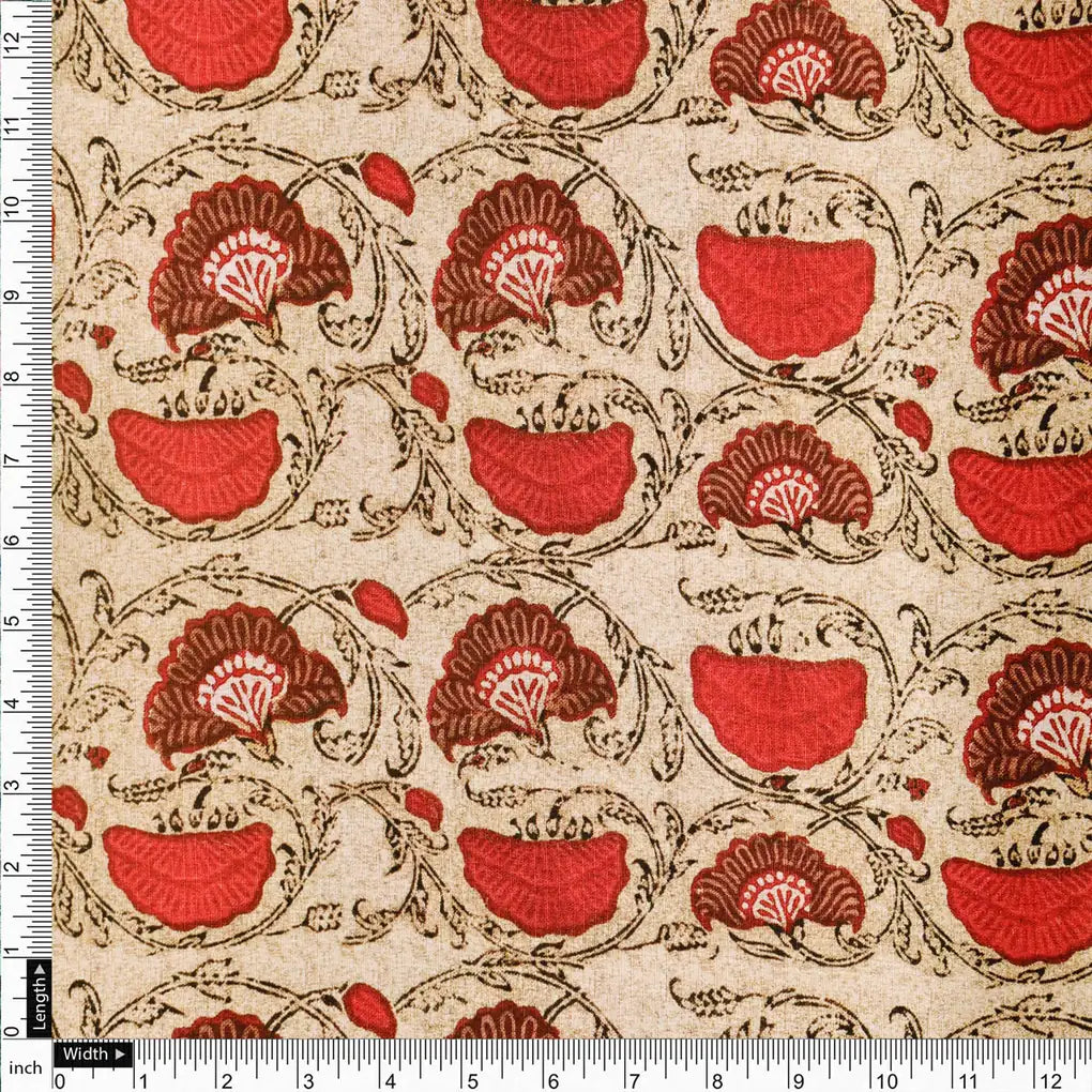Ethnic Floral Red Cream Polyester Fabric for Outfits – 9558copy