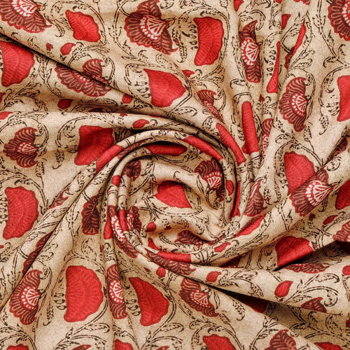 Ethnic Floral Red Cream Polyester Fabric for Outfits – 9560copy