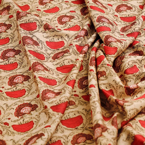 Ethnic Floral Red Cream Polyester Fabric for Outfits – 9561copy