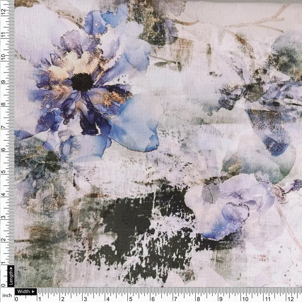 Blue Purple Floral Abstract Digital Print Polyester Fabric – 9624copy
