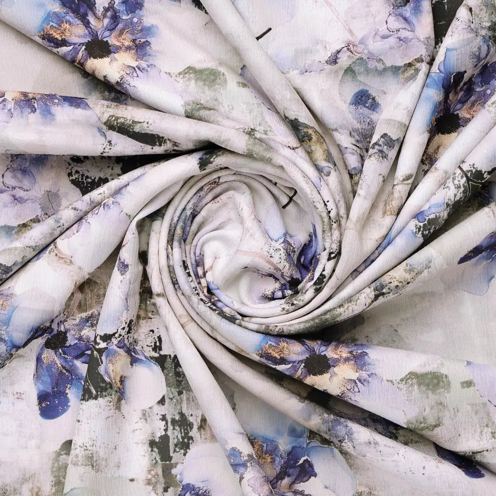 Blue Purple Floral Abstract Digital Print Polyester Fabric – 9626copy