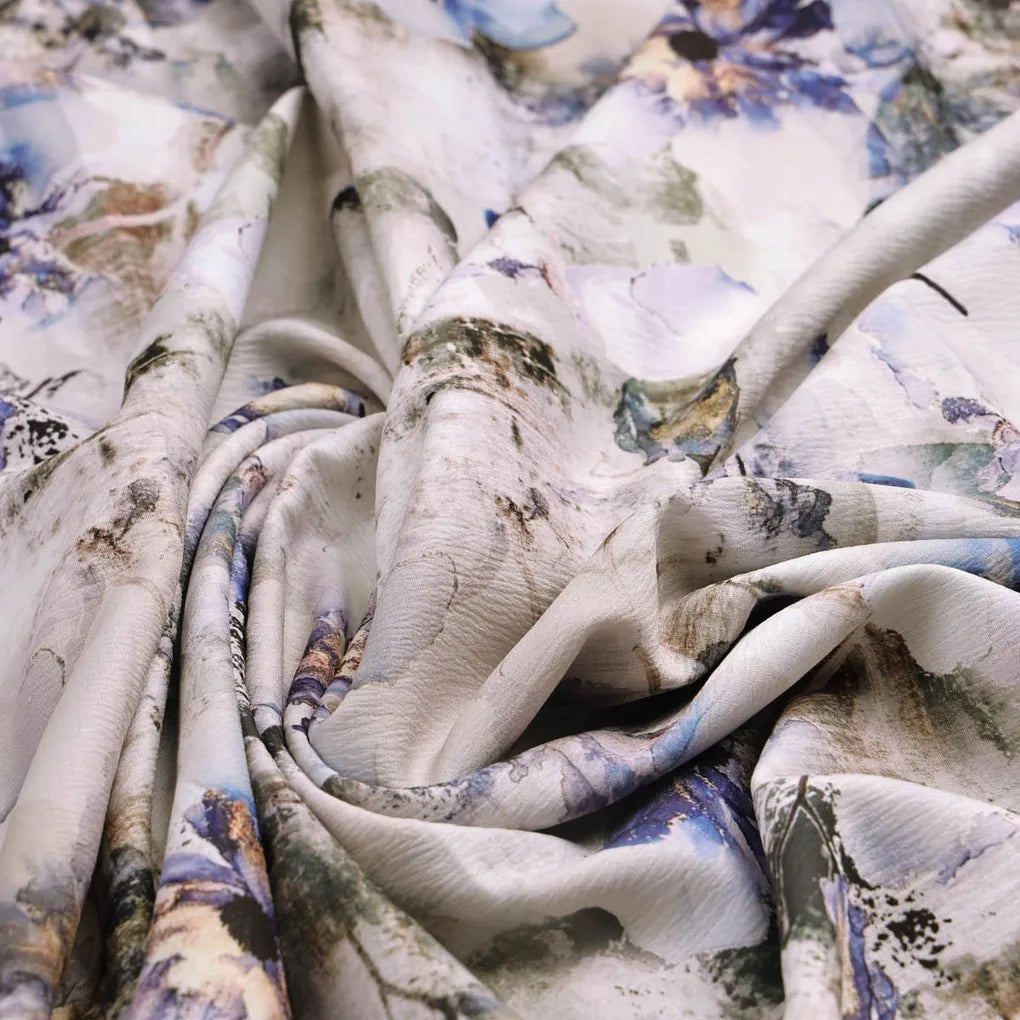 Blue Purple Floral Abstract Digital Print Polyester Fabric – 9627copy