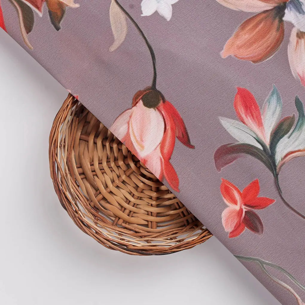 Elegant Mauve Floral Printed Polyester Fabric for Apparel – 9643copy