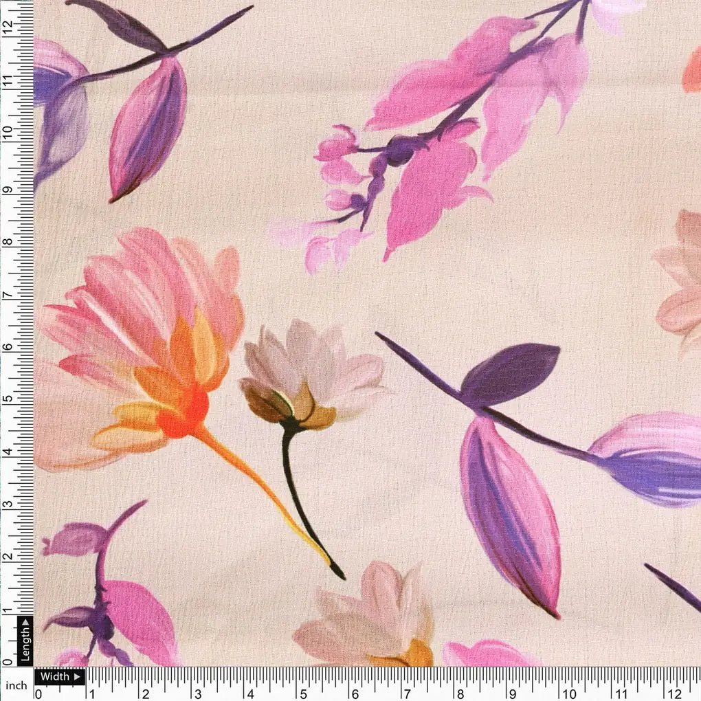 Beige Floral Digital Print Polyester Fabric – 9645copy