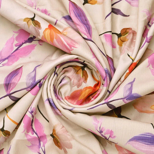 Beige Floral Digital Print Polyester Fabric – 9646copy