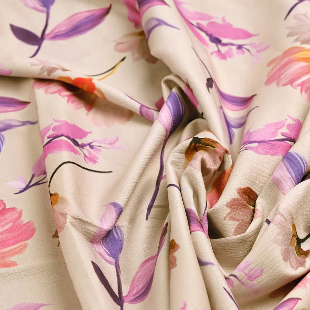 Beige Floral Digital Print Polyester Fabric – 9648copy