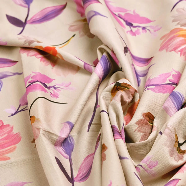 Beige Floral Digital Print Polyester Fabric – 9648copy