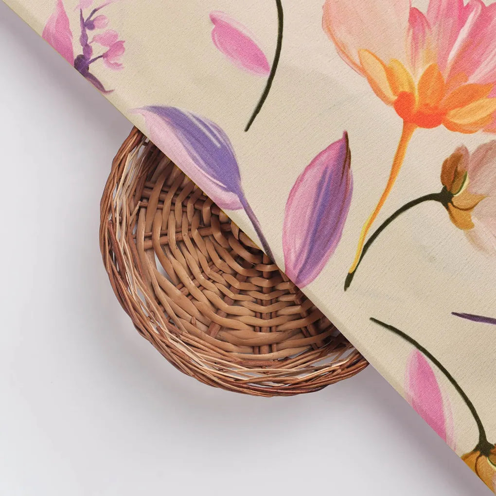 Beige Floral Digital Print Polyester Fabric – 9649copy